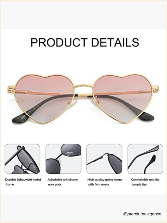 Polarized Heart Sunglasses Metal Frame UV400 Protection for Women